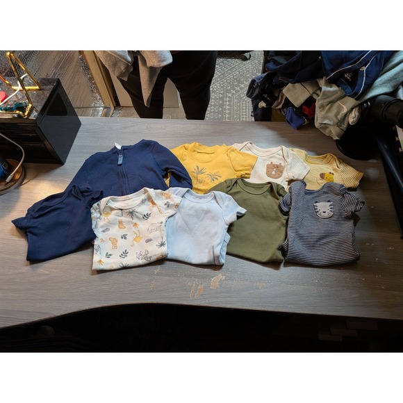 Carter's Other - Baby Boy 9pc Clothes Lot Waffle Hoodie Graphic Tee Blue Yellow Newborn - 3m‎